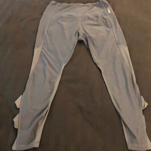 Gray Capri leggings with side sheer and openings